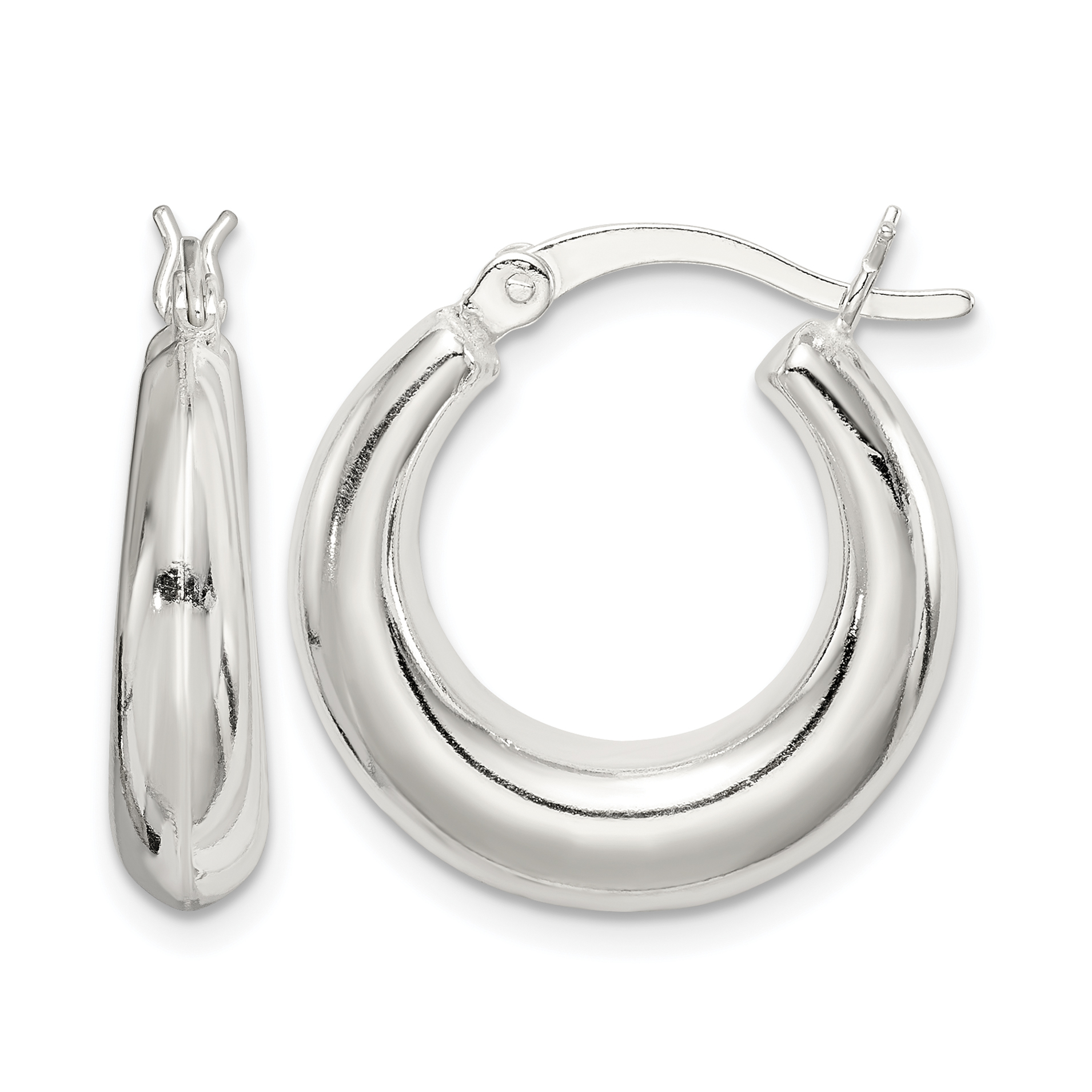 Sterling Silver Polished & Tapered Round Hoop Earrings (QE1996)