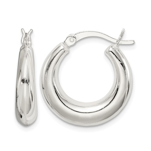 Sterling Silver Polished & Tapered Round Hoop Earrings