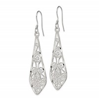 Sterling Silver Polished D C Filigree Elongated Teardrop Dangle Earrings view 2