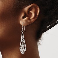 Sterling Silver Polished D C Filigree Elongated Teardrop Dangle Earrings view 3