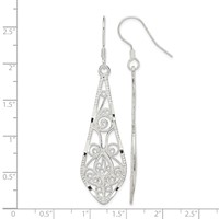 Sterling Silver Polished D C Filigree Elongated Teardrop Dangle Earrings view 4