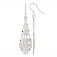 Sterling Silver Polished D C Filigree Elongated Teardrop Dangle Earrings view 1
