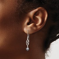 Sterling Silver Polished Filigree 5-6mm Grey Freshwater Cultured Pearl Dangle Earrings view 3