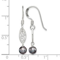 Sterling Silver Polished Filigree 5-6mm Grey Freshwater Cultured Pearl Dangle Earrings view 4