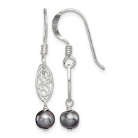 Sterling Silver Polished Filigree 5-6mm Grey Freshwater Cultured Pearl Dangle Earrings view 1
