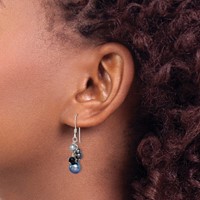 Sterling Silver Polished Black & Grey Freshwater Cultured Pearls and Onyx Dangle Earrings view 3