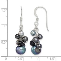Sterling Silver Polished Black & Grey Freshwater Cultured Pearls and Onyx Dangle Earrings view 4