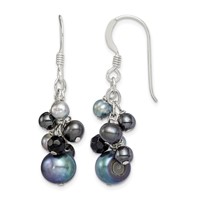 Sterling Silver Polished Black & Grey Freshwater Cultured Pearls and Onyx Dangle Earrings view 1
