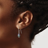 Sterling Silver Polished, Antiqued & Beaded 6-7mm Rice Black Freshwater Cultured Pearl Dangle Earrings view 3