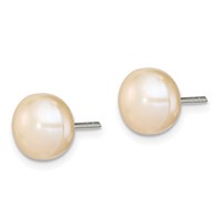 Sterling Silver Polished Peach 9-10mm Freshwater Cultured Pearl Button Post Earrings view 2