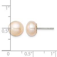 Sterling Silver Polished Peach 9-10mm Freshwater Cultured Pearl Button Post Earrings view 4