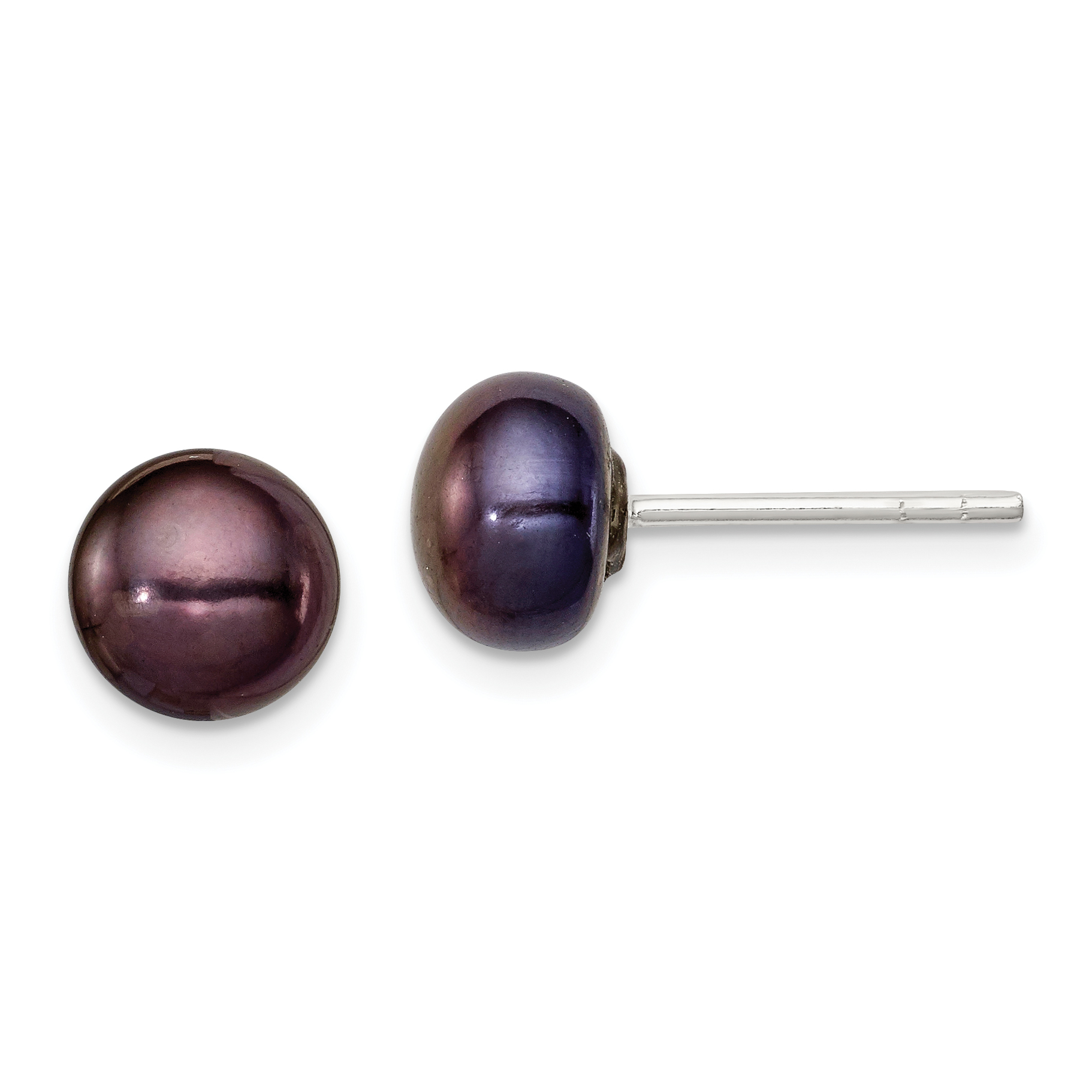 Sterling Silver Polished 5-6mm Black Freshwater Cultured Pearl Button Post Earrings (QE2032)
