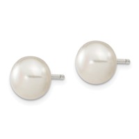Sterling Silver White FW Cultured Pearl 9-10mm Button Earrings view 2