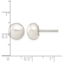 Sterling Silver White FW Cultured Pearl 9-10mm Button Earrings view 4