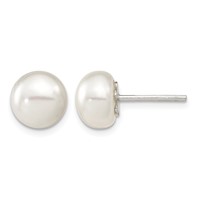 Sterling Silver White FW Cultured Pearl 9-10mm Button Earrings view 1