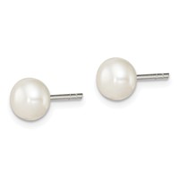 Sterling Silver White FW Cultured Pearl 6-7mm Button Earrings view 2