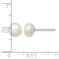 Sterling Silver White FW Cultured Pearl 6-7mm Button Earrings view 4