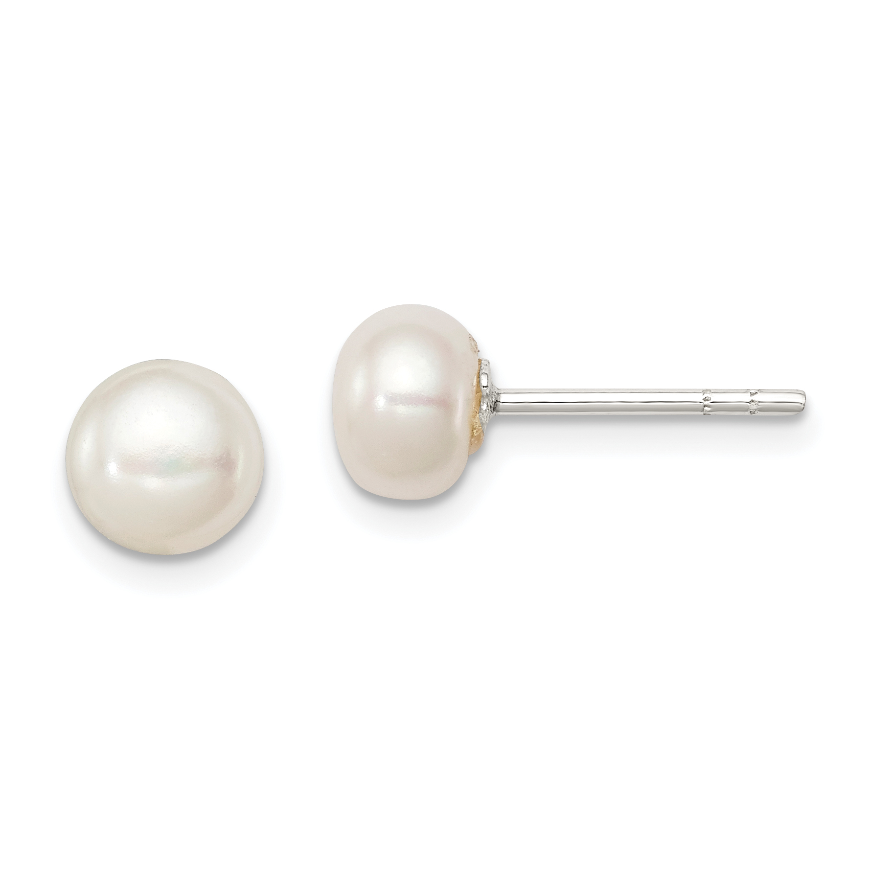 Sterling Silver White FW Cultured Pearl 6-7mm Button Earrings (QE2035)