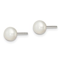 Sterling Silver White FW Cultured Pearl 5-6mm Button Earrings view 2