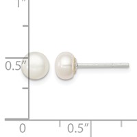 Sterling Silver White FW Cultured Pearl 5-6mm Button Earrings view 4
