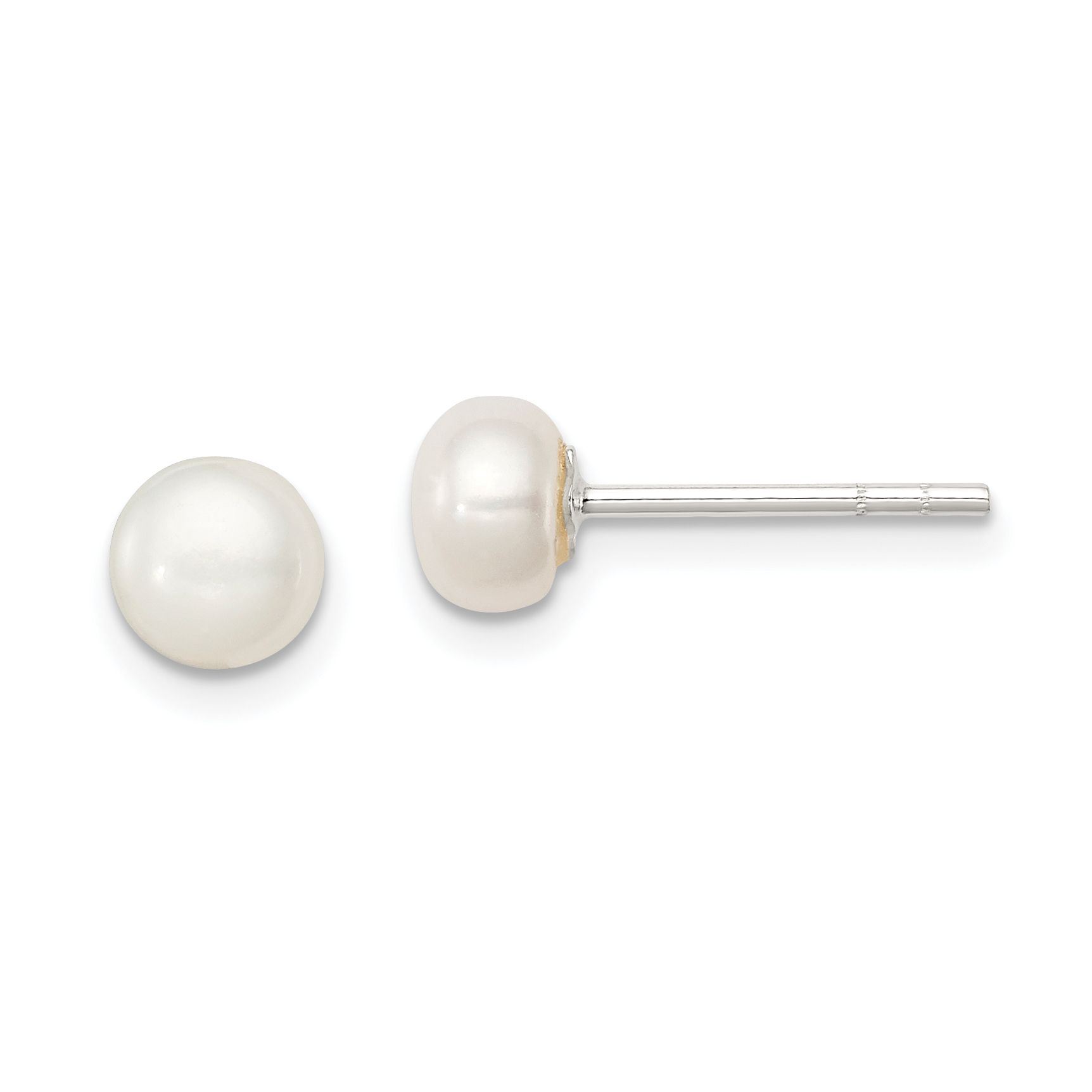 Sterling Silver White FW Cultured Pearl 5-6mm Button Earrings (QE2036)