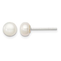Sterling Silver White FW Cultured Pearl 5-6mm Button Earrings view 1