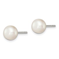 Sterling Silver White FW Cultured Pearl 7-7.5mm Button Earrings view 2