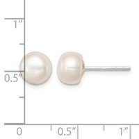 Sterling Silver White FW Cultured Pearl 7-7.5mm Button Earrings view 4