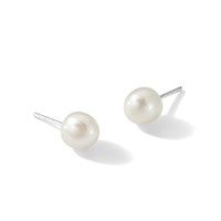 Sterling Silver White FW Cultured Pearl 7-7.5mm Button Earrings view 5