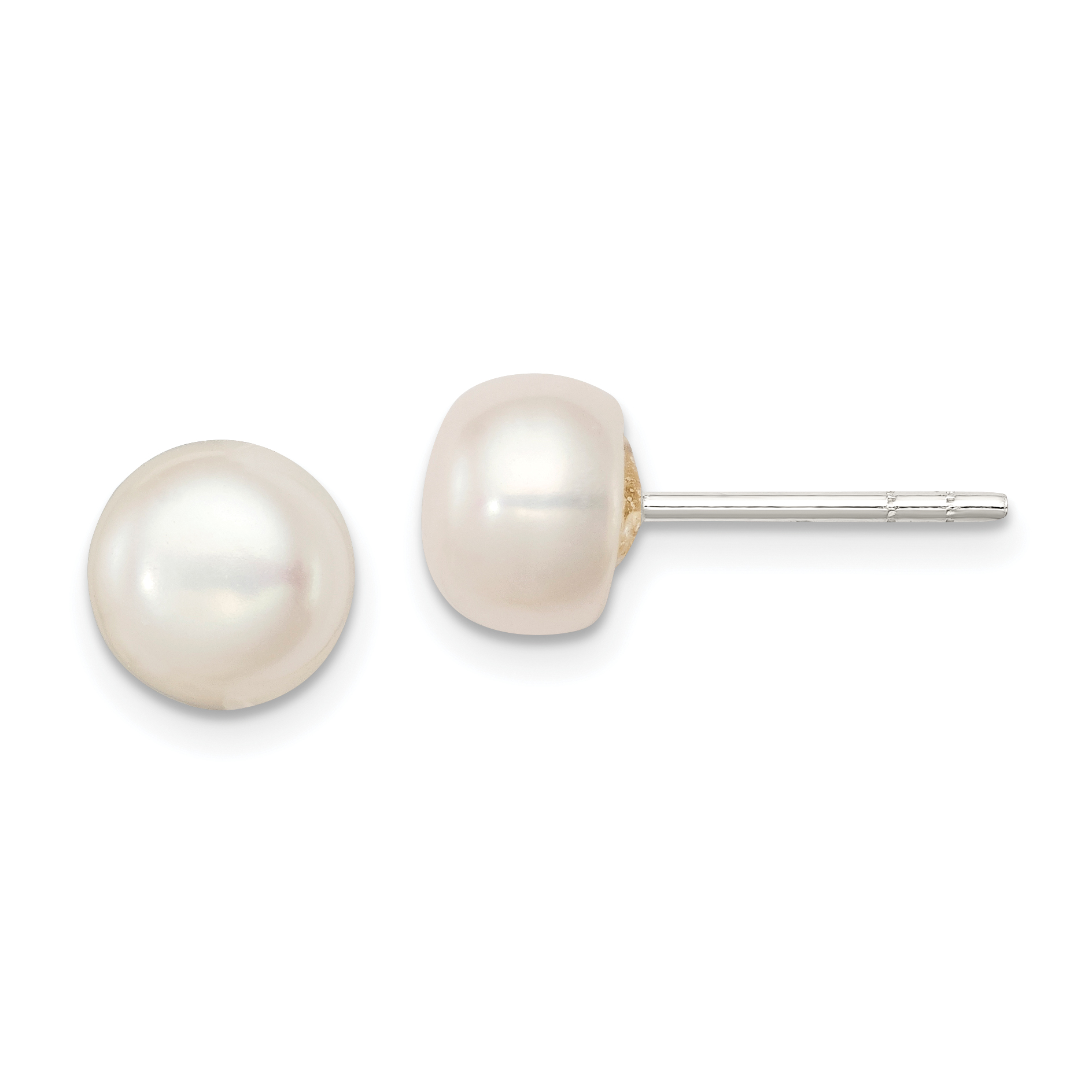 Sterling Silver White FW Cultured Pearl 7-7.5mm Button Earrings (QE2037)