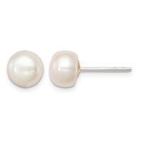 Sterling Silver White FW Cultured Pearl 7-7.5mm Button Earrings view 1