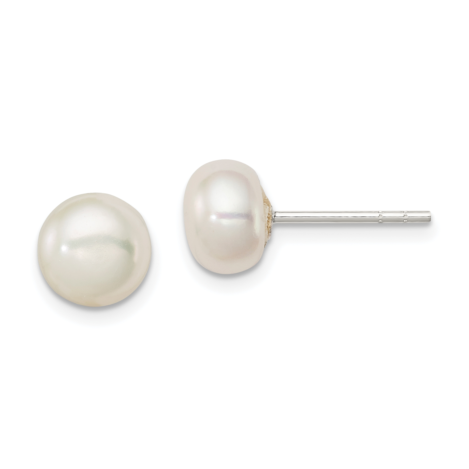 Sterling Silver White FW Cultured Pearl 7-8mm Button Earrings (QE2038)