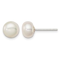 Sterling Silver White FW Cultured Pearl 7-8mm Button Earrings view 1