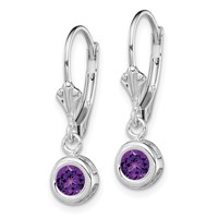 Sterling Silver Rhodium Plated 5mm Round Amethyst Leverback Earrings view 2