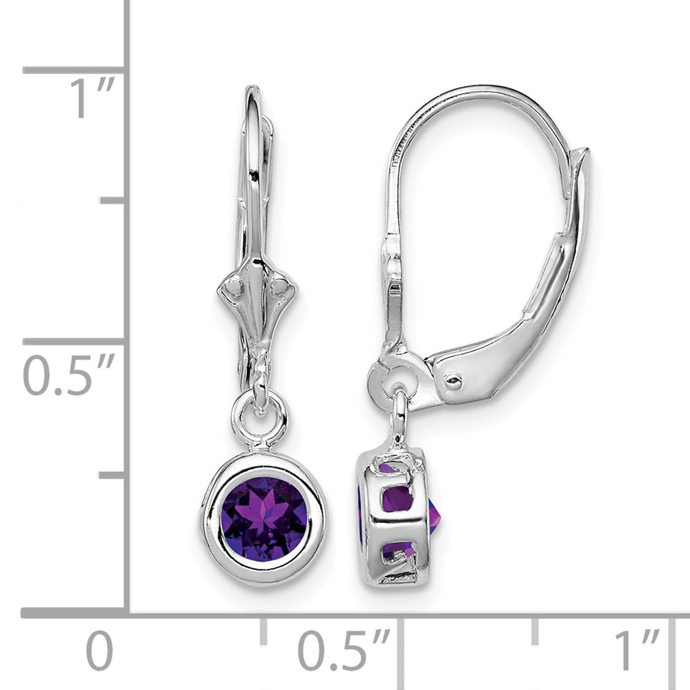 Sterling Silver Rhodium Plated 5mm Round Amethyst Leverback Earrings (QE2040AM)