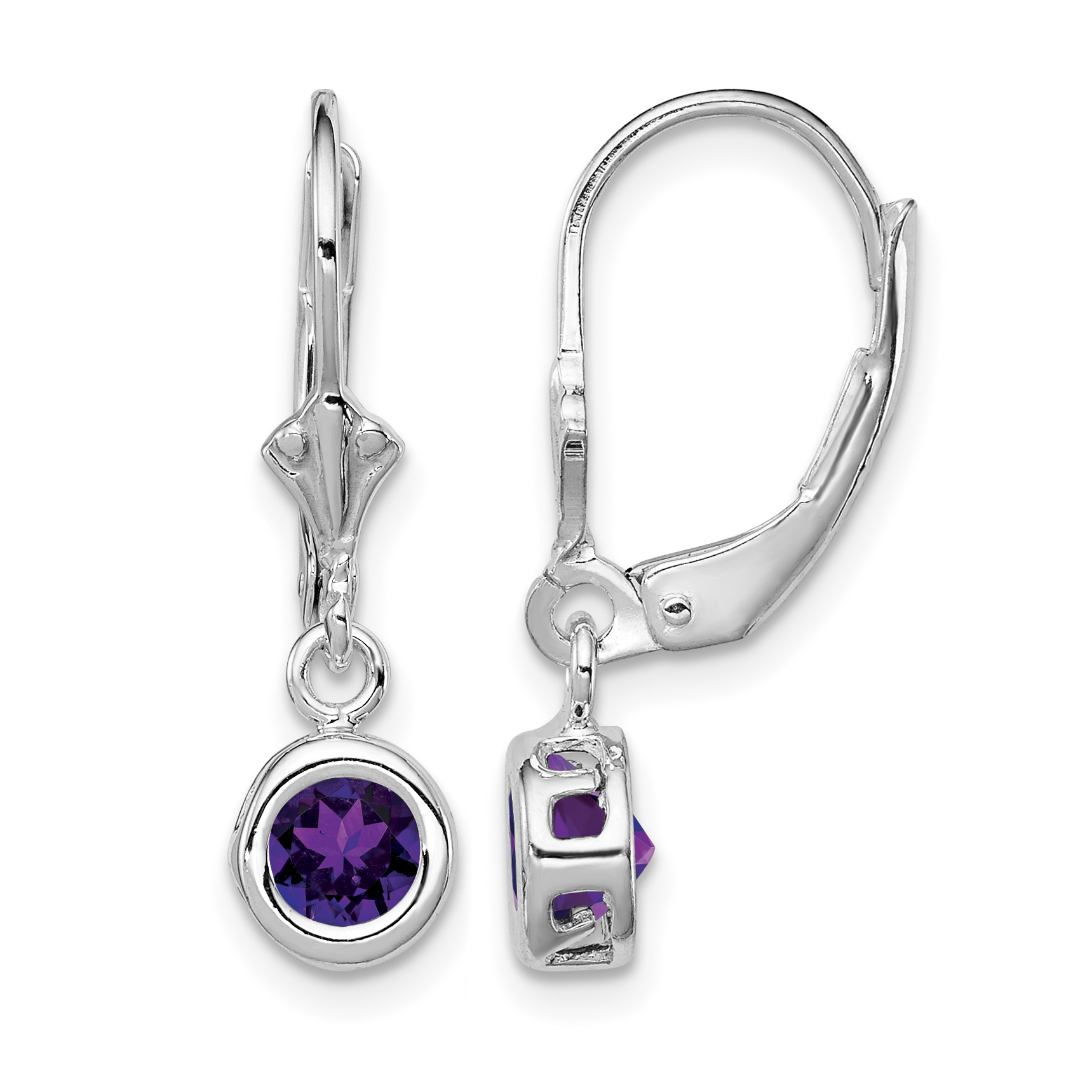 Sterling Silver Rhodium Plated 5mm Round Amethyst Leverback Earrings (QE2040AM)