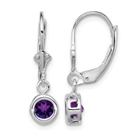Sterling Silver Rhodium Plated 5mm Round Amethyst Leverback Earrings view 1