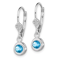 Sterling Silver Rhodium Plated 5mm Round Blue Topaz Leverback Earrings view 2