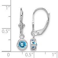 Sterling Silver Rhodium Plated 5mm Round Blue Topaz Leverback Earrings view 4