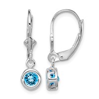Sterling Silver Rhodium Plated 5mm Round Blue Topaz Leverback Earrings view 1