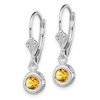 Sterling Silver Rhodium Plated 5mm Round Citrine Leverback Earrings view 2