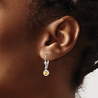 Sterling Silver Rhodium Plated 5mm Round Citrine Leverback Earrings view 3