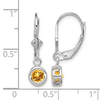 Sterling Silver Rhodium Plated 5mm Round Citrine Leverback Earrings view 4