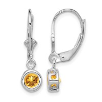 Sterling Silver Rhodium Plated 5mm Round Citrine Leverback Earrings view 1