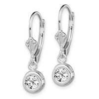 Sterling Silver Rhodium Plated 5mm Round CZ Leverback Earrings view 2