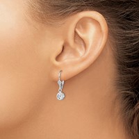 Sterling Silver Rhodium Plated 5mm Round CZ Leverback Earrings view 3