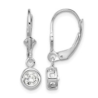 Sterling Silver Rhodium Plated 5mm Round CZ Leverback Earrings view 1