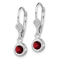 Sterling Silver Rhodium Plated 5mm Round Garnet Leverback Earrings view 2