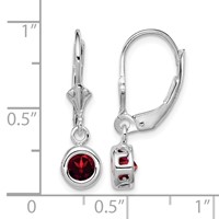 Sterling Silver Rhodium Plated 5mm Round Garnet Leverback Earrings view 4
