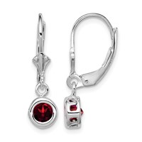 Sterling Silver Rhodium Plated 5mm Round Garnet Leverback Earrings view 1